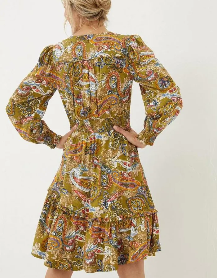 Women FatFace Women039s Sale Farah Prairie Paisley Dress Light Olive