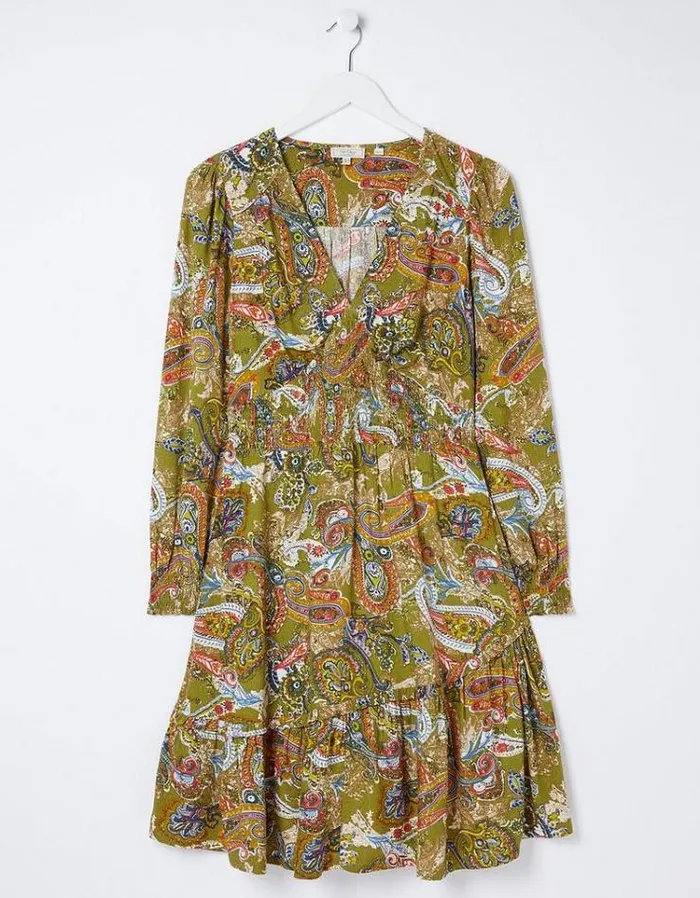 Women FatFace Women039s Sale Farah Prairie Paisley Dress Light Olive