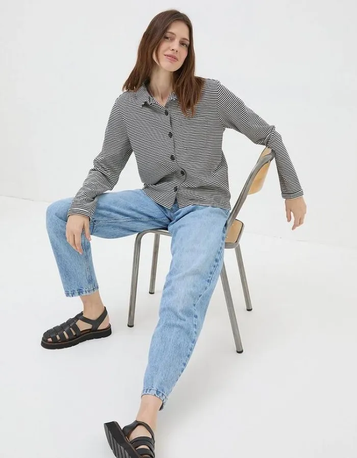 Women FatFace Women039s Sale Jess Stripe Jersey Shirt Navy