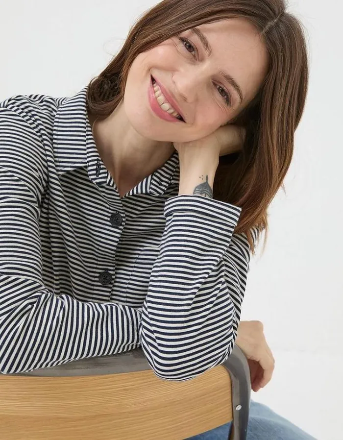 Women FatFace Women039s Sale Jess Stripe Jersey Shirt Navy