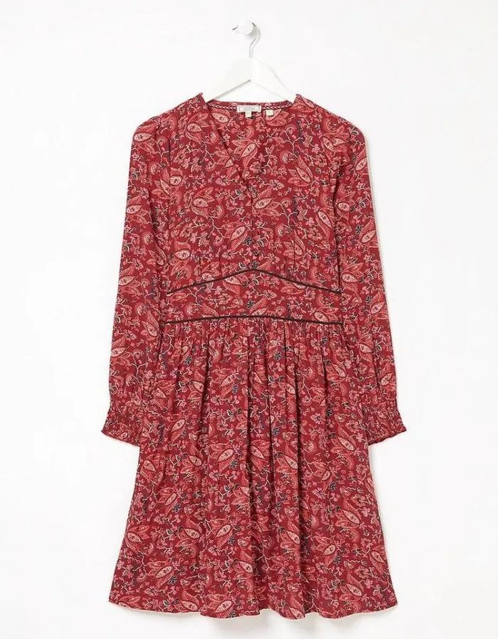 Women FatFace Women039s Sale Kielder Floral Craft Dress Dark Red