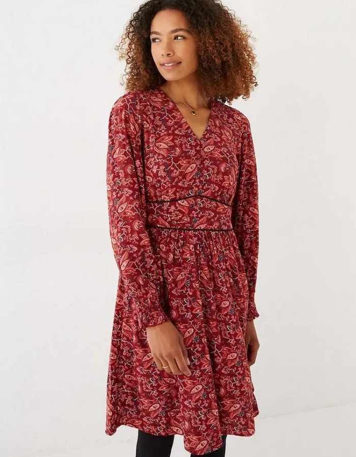 Women FatFace Women039s Sale Kielder Floral Craft Dress Dark Red