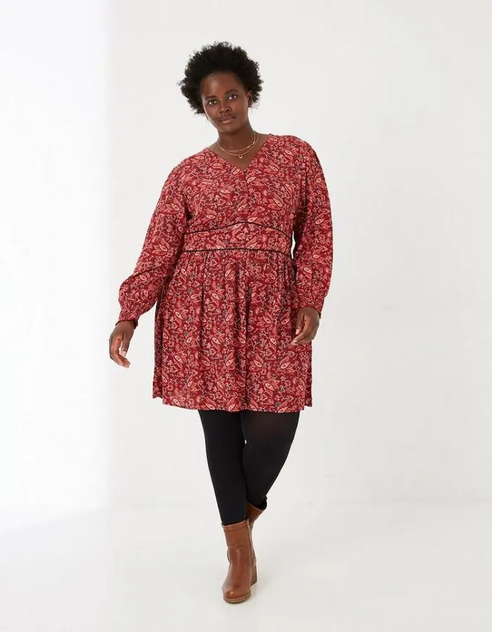 Women FatFace Women039s Sale Kielder Floral Craft Dress Dark Red