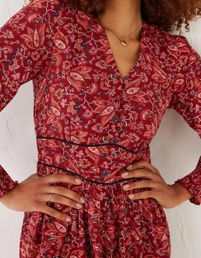 Women FatFace Women039s Sale Kielder Floral Craft Dress Dark Red