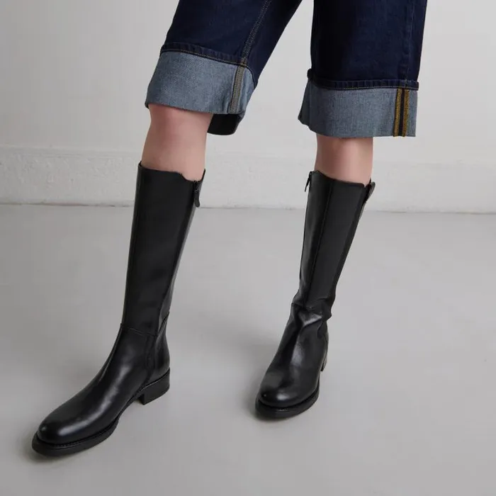 Women Flat Boots With Round Toes Black JONAK Boots Thighhigh Boots