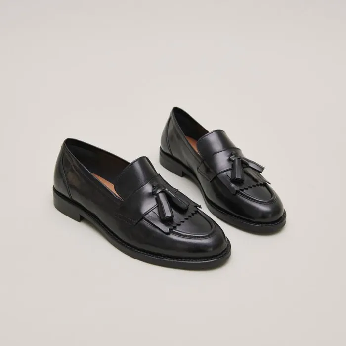 Women Flat Heel Loafers With Tassels Black JONAK Loafers