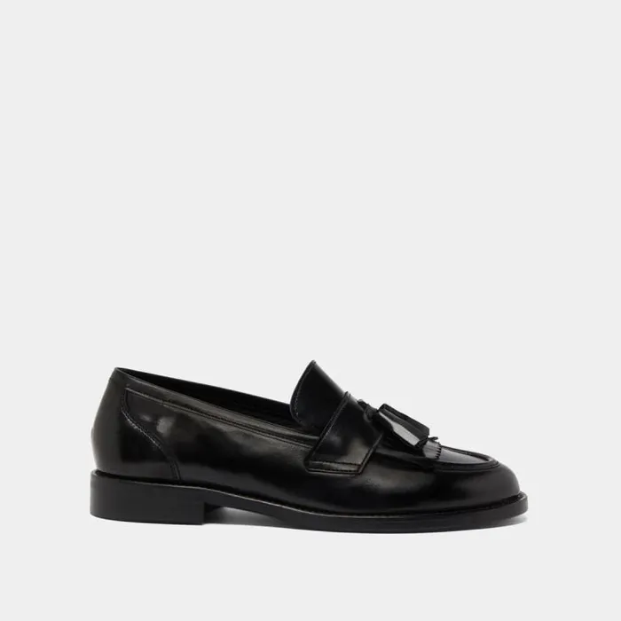 Women Flat Heel Loafers With Tassels Black JONAK Loafers