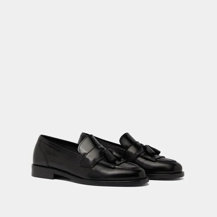 Women Flat Heel Loafers With Tassels Black JONAK Loafers