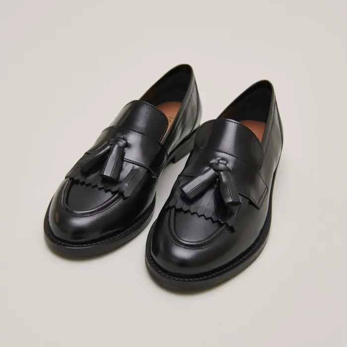 Women Flat Heel Loafers With Tassels Black JONAK Loafers