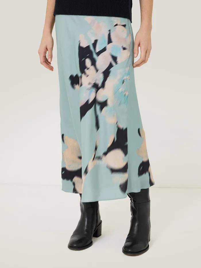 Women Floral Drift Silk Blend Skirt Blue Jigsaw Skirts
