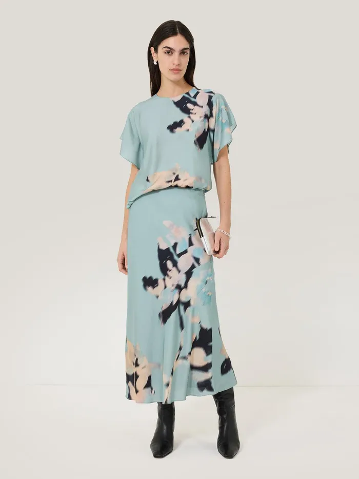 Women Floral Drift Silk Blend Skirt Blue Jigsaw Skirts