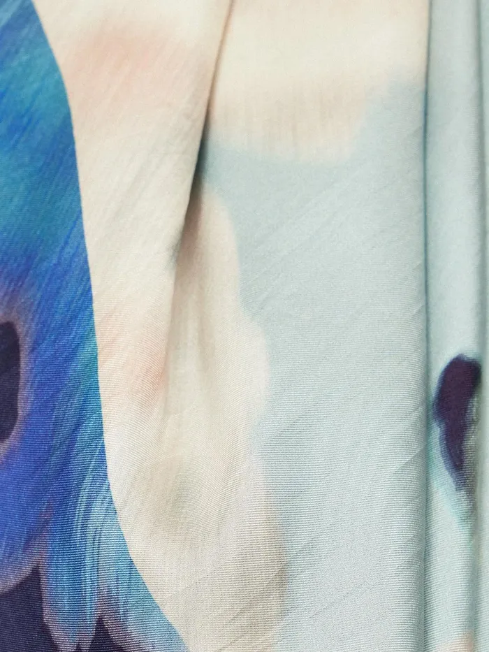 Women Floral Drift Silk Twill Scarf Blue Jigsaw Ponchos and Scarves