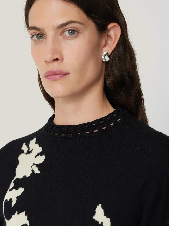 Women Floral Jacquard Knitted Dress Monochrome Jigsaw Knitwear and Cashmere