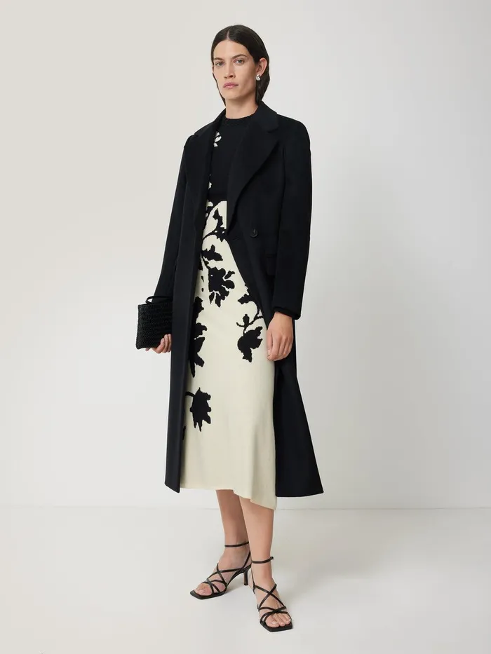 Women Floral Jacquard Knitted Dress Monochrome Jigsaw Knitwear and Cashmere