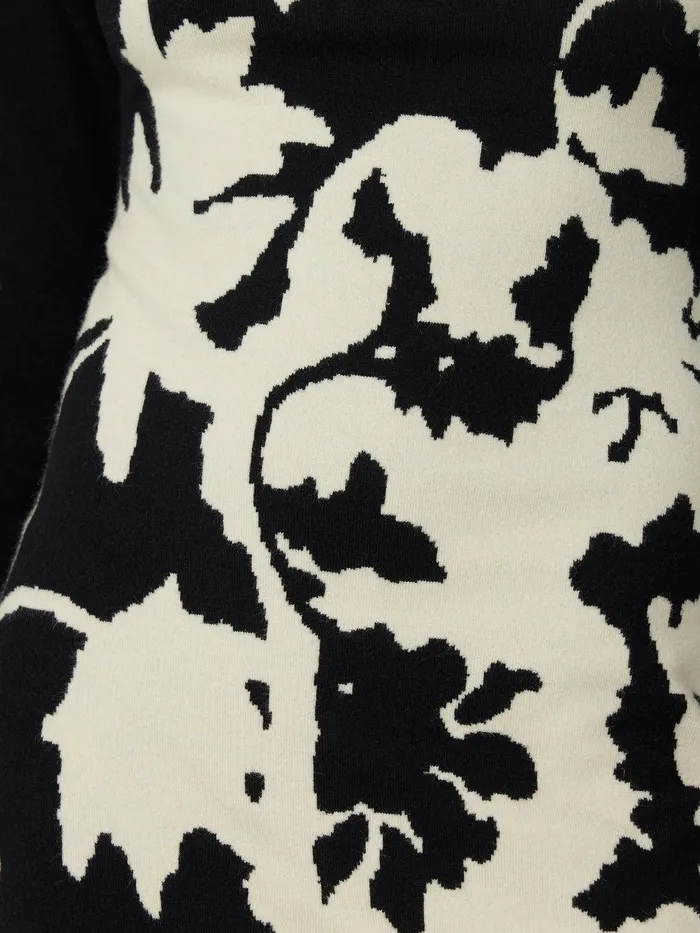 Women Floral Jacquard Knitted Dress Monochrome Jigsaw Knitwear and Cashmere