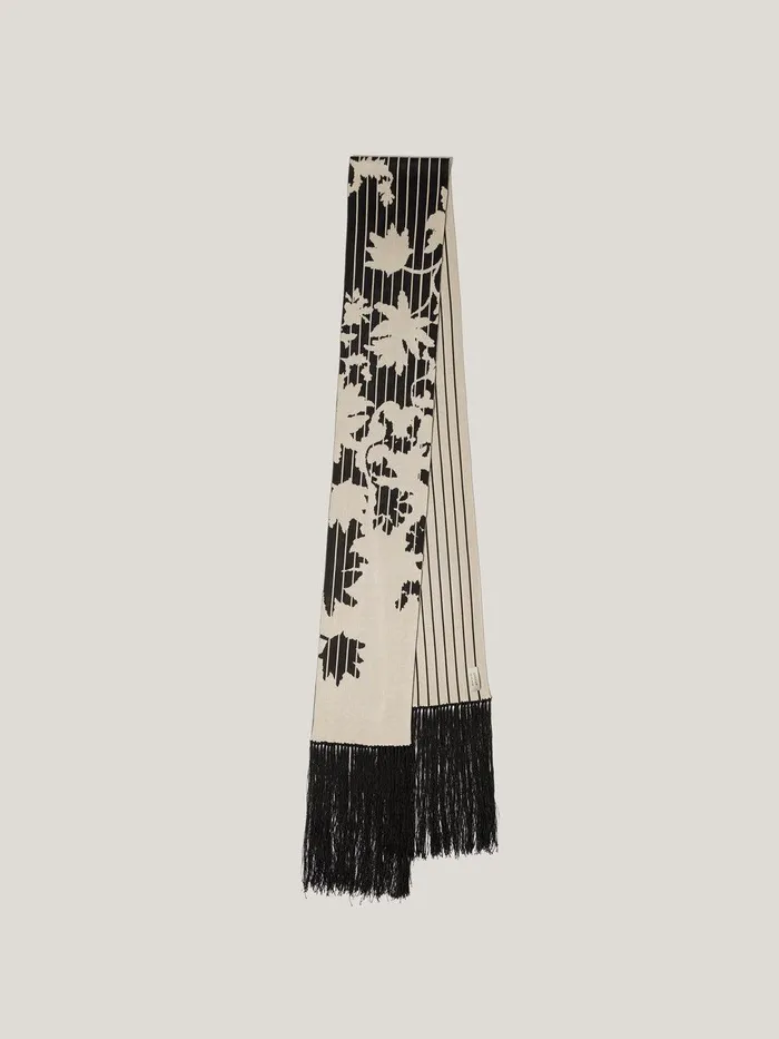 Women Floral Pinstripe Fringed Scarf Monochrome Jigsaw Coords