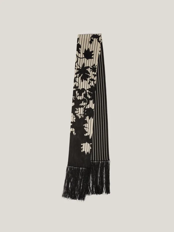 Women Floral Pinstripe Fringed Scarf Monochrome Jigsaw Coords