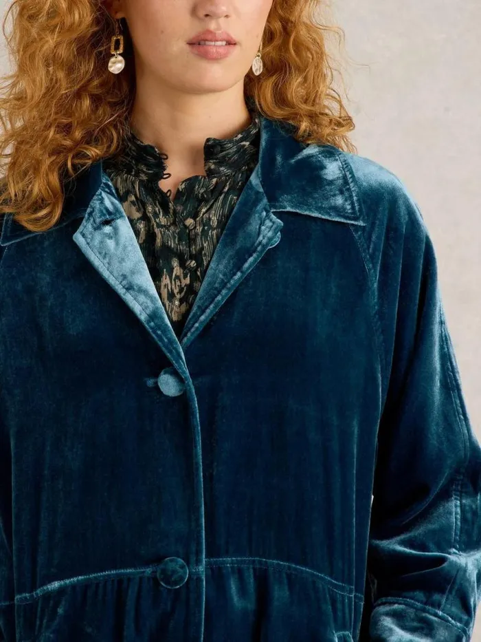 Women Freya Velvet Duster Coat Dk Teal White Stuff Coats and Jackets