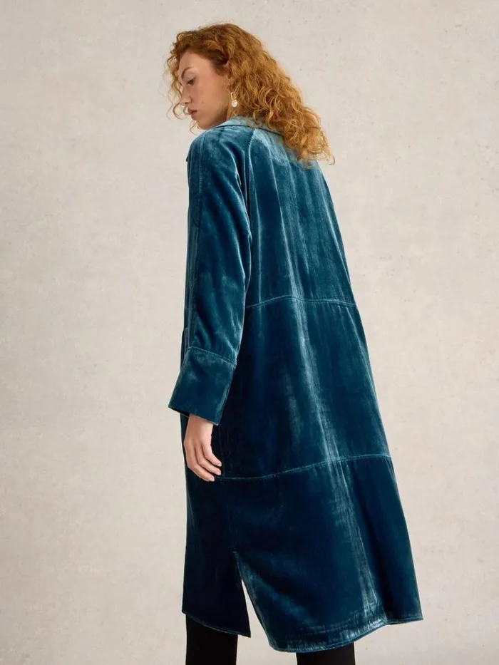 Women Freya Velvet Duster Coat Dk Teal White Stuff Coats and Jackets
