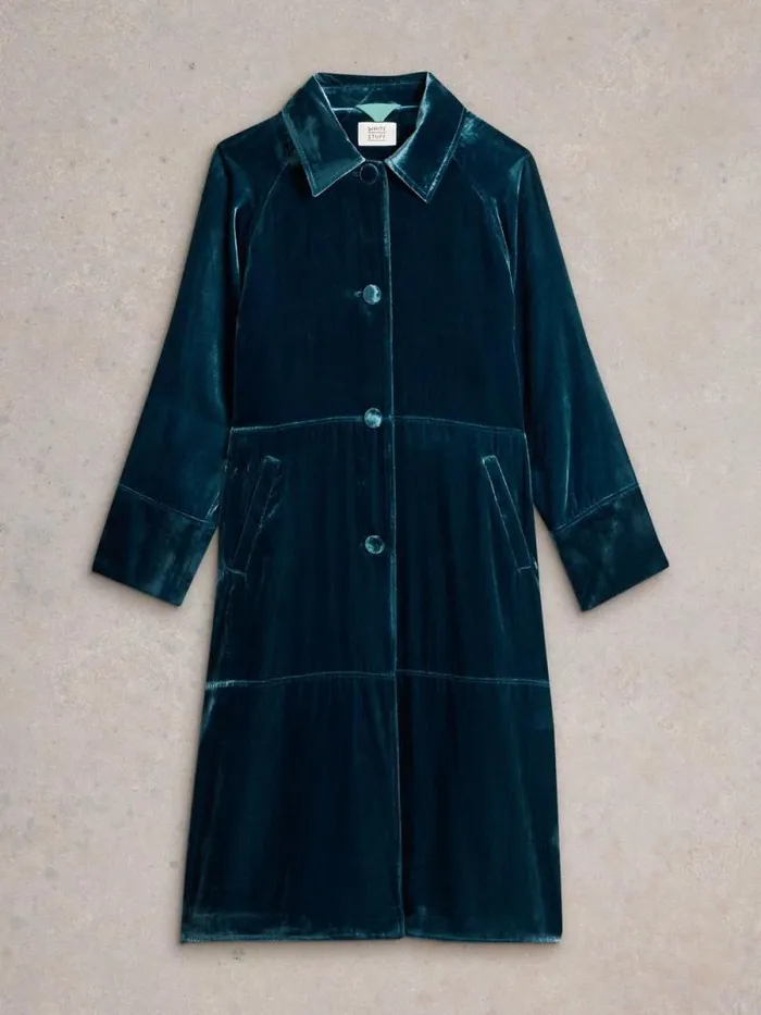 Women Freya Velvet Duster Coat Dk Teal White Stuff Coats and Jackets