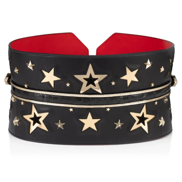 Women Giddy Belt 8211 Nappa Leather And Alligator Embossed Calf Leather 8211 Black Christian Louboutin Belts