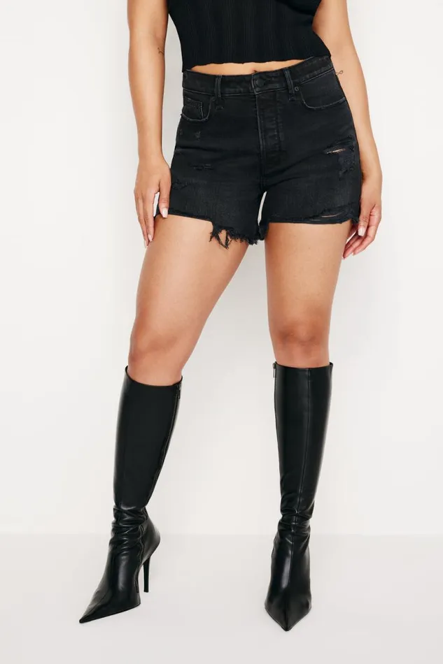Women GOOD AMERICAN Jeans BOMBSHELLSHORTS Black333