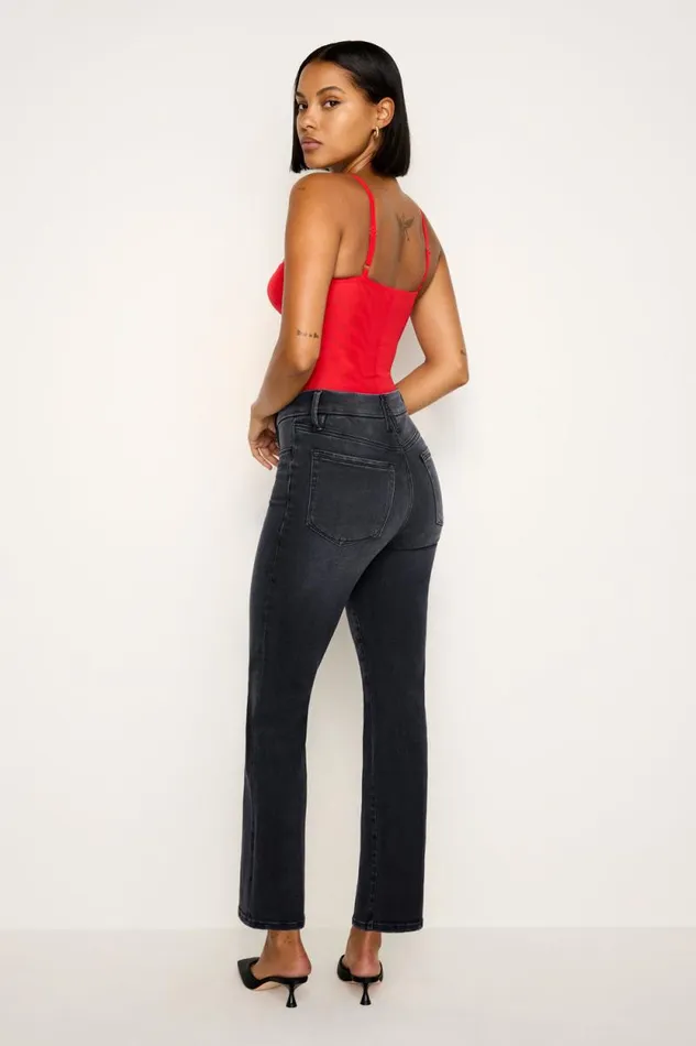 Women GOOD AMERICAN Jeans POWER STRETCH PULLON STRAIGHTJEANS Black255