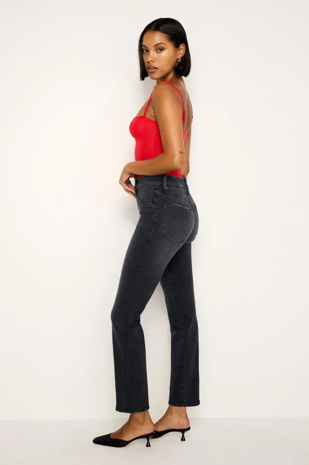 Women GOOD AMERICAN Jeans POWER STRETCH PULLON STRAIGHTJEANS Black255