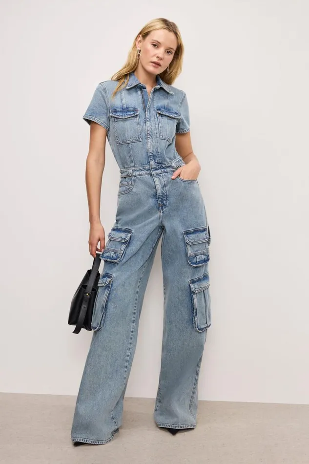 Women GOOD AMERICAN Jumpsuits FIT FOR SUCCESS CARGOJUMPSUIT Indigo762