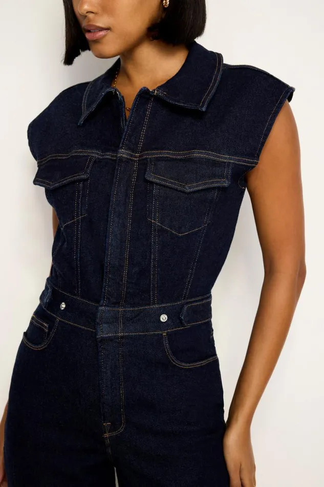 Women GOOD AMERICAN Jumpsuits RINSED DENIM FIT FOR SUCCESSJUMPSUIT Indigo716