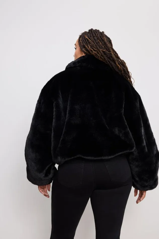Women GOOD AMERICAN Outerwear FAUX FUR COLLARJACKET Black001