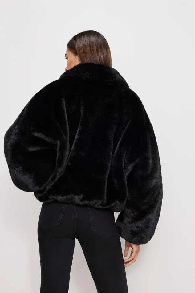 Women GOOD AMERICAN Outerwear FAUX FUR COLLARJACKET Black001