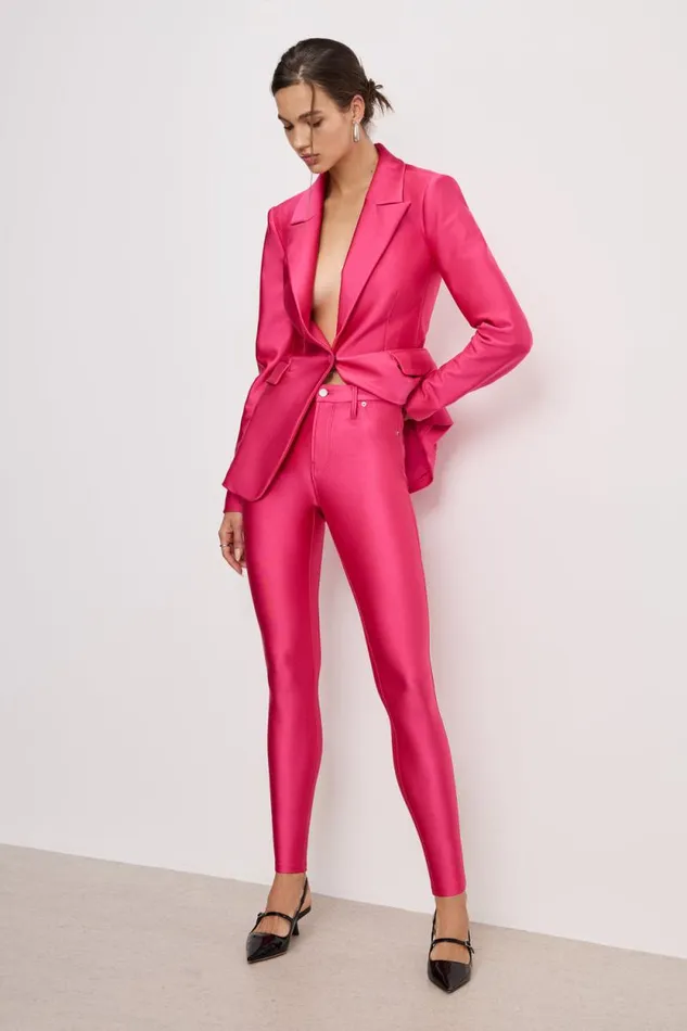 Women GOOD AMERICAN Pants COMPRESSION SHINE GOOD WAISTLEGGINGS Ballerina Pink004