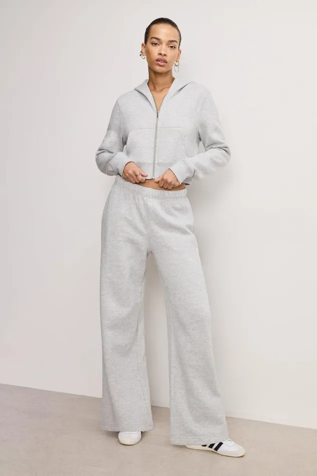 Women GOOD AMERICAN Sweaters BRUSHED FLEECE ZIPHOODIE Heather Grey001