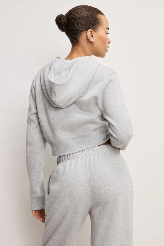 Women GOOD AMERICAN Sweaters BRUSHED FLEECE ZIPHOODIE Heather Grey001