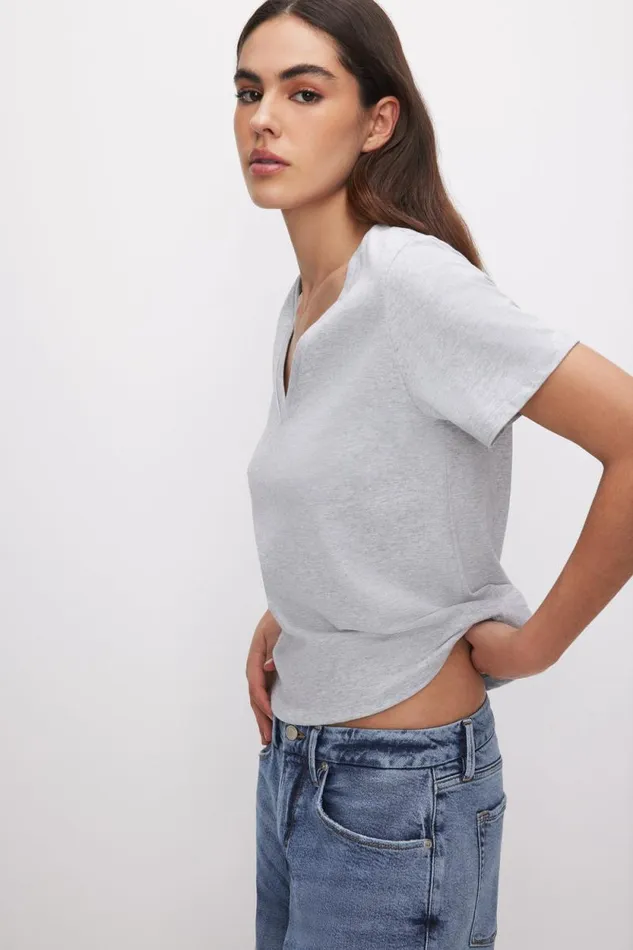 Women GOOD AMERICAN Tops COTTON CLASSIC VNECKTEE Heather Grey001