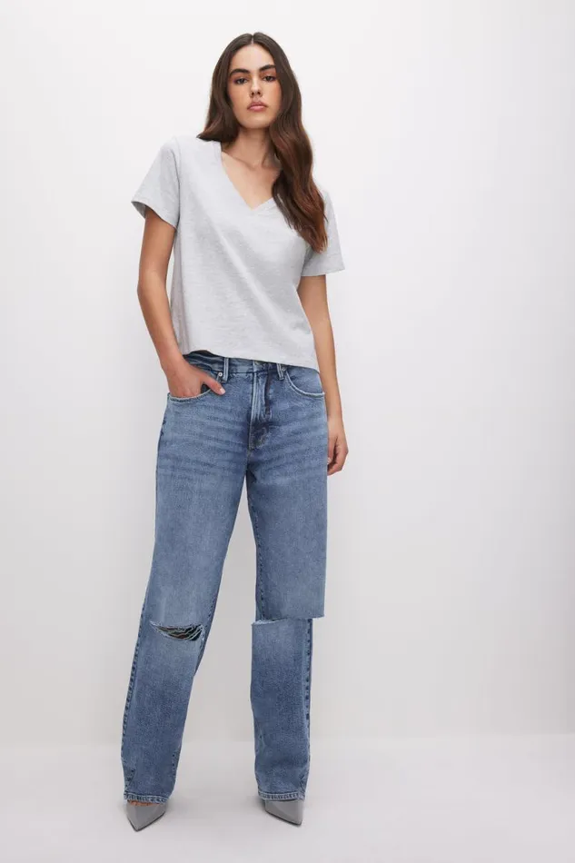 Women GOOD AMERICAN Tops COTTON CLASSIC VNECKTEE Heather Grey001