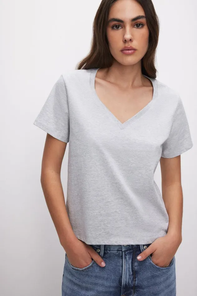 Women GOOD AMERICAN Tops COTTON CLASSIC VNECKTEE Heather Grey001