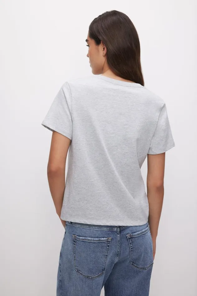 Women GOOD AMERICAN Tops COTTON CLASSIC VNECKTEE Heather Grey001
