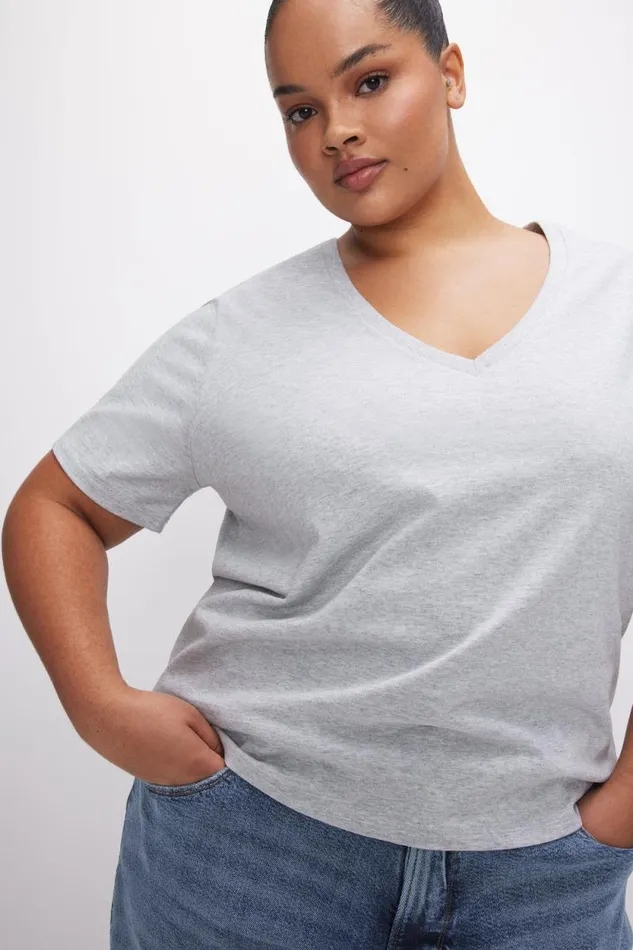 Women GOOD AMERICAN Tops COTTON CLASSIC VNECKTEE Heather Grey001