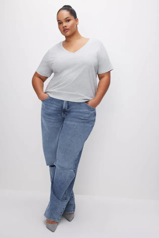 Women GOOD AMERICAN Tops COTTON CLASSIC VNECKTEE Heather Grey001