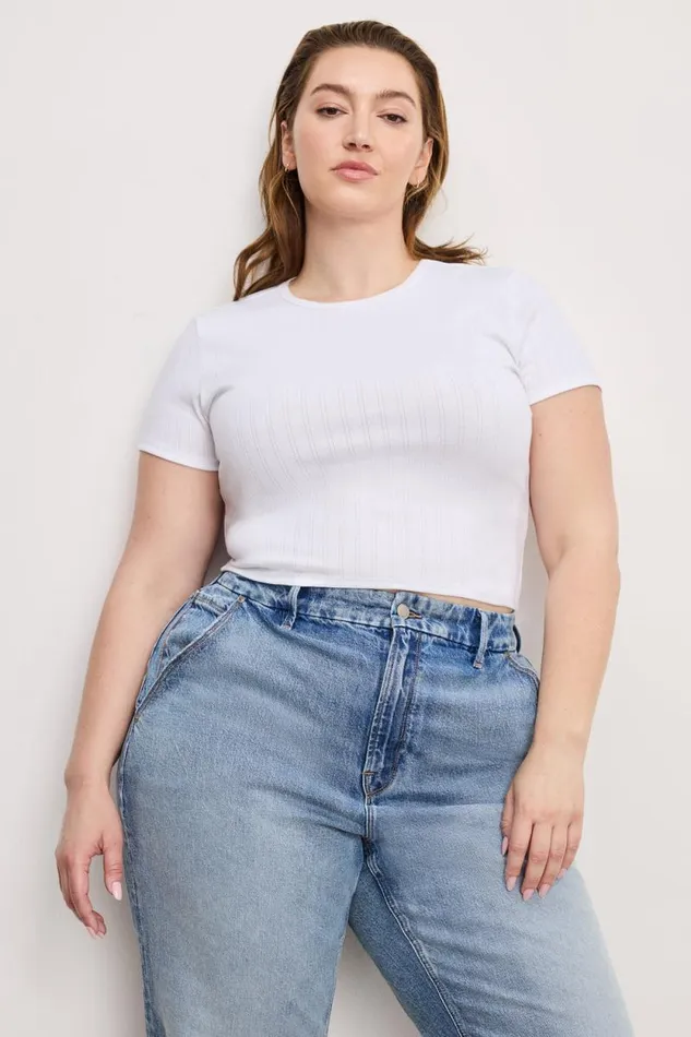 Women GOOD AMERICAN Tops COTTON POINTELLE BABYTEE White001