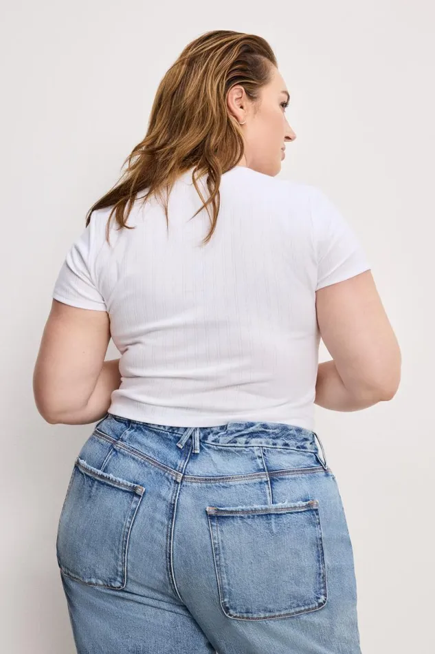 Women GOOD AMERICAN Tops COTTON POINTELLE BABYTEE White001