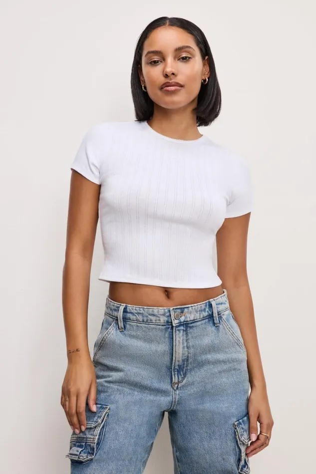 Women GOOD AMERICAN Tops COTTON POINTELLE BABYTEE White001