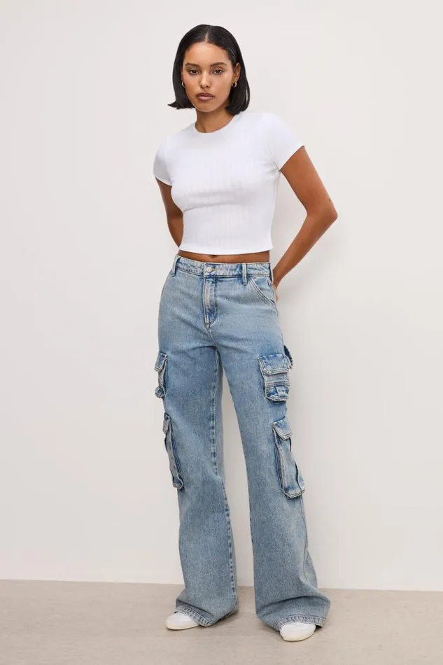 Women GOOD AMERICAN Tops COTTON POINTELLE BABYTEE White001