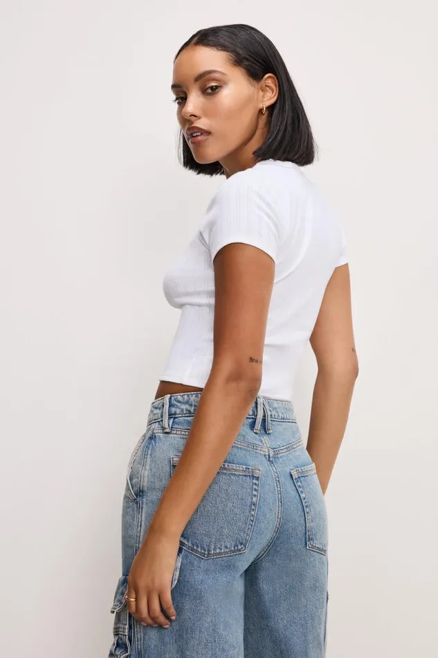 Women GOOD AMERICAN Tops COTTON POINTELLE BABYTEE White001