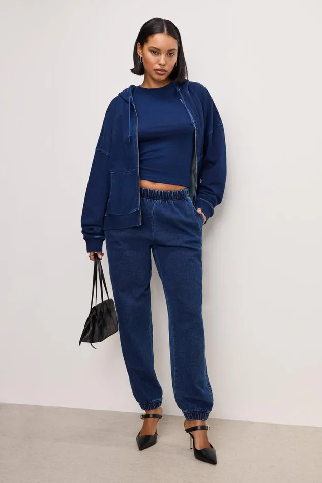 Women GOOD AMERICAN Tops JEANIUS BOXY ZIPHOODIE Indigo377 Women GOOD AMERICAN Tops JEANIUS BOXY ZIPHOODIE Indigo377