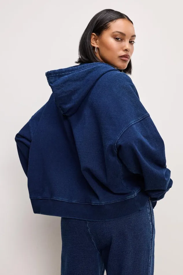 Women GOOD AMERICAN Tops JEANIUS BOXY ZIPHOODIE Indigo377 Women GOOD AMERICAN Tops JEANIUS BOXY ZIPHOODIE Indigo377