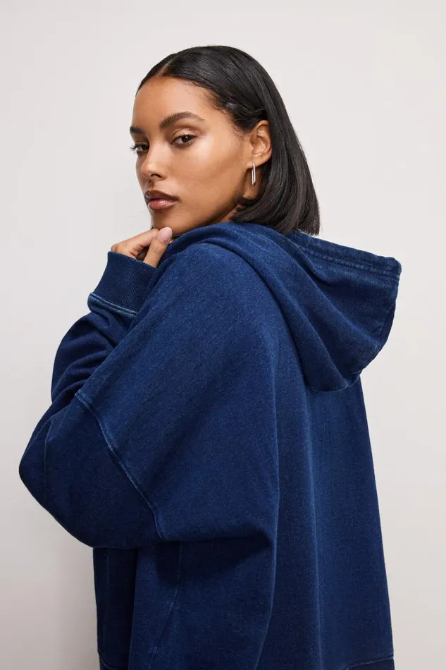 Women GOOD AMERICAN Tops JEANIUS BOXY ZIPHOODIE Indigo377 Women GOOD AMERICAN Tops JEANIUS BOXY ZIPHOODIE Indigo377