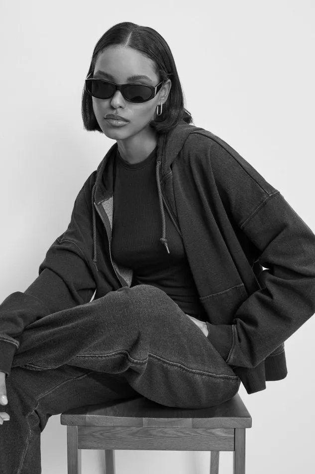 Women GOOD AMERICAN Tops JEANIUS BOXY ZIPHOODIE Indigo377 Women GOOD AMERICAN Tops JEANIUS BOXY ZIPHOODIE Indigo377
